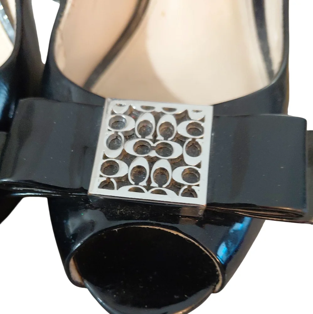 Coach Scarlet Peep-Toe Platform Pumps Black Patent Leather Heels Size 9 - Picture 5 of 15